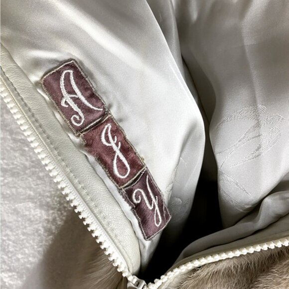 Vintage Oversized Beige Leather Tan Fur zip Front Jacket Coat XXL - Picture 3 of 16